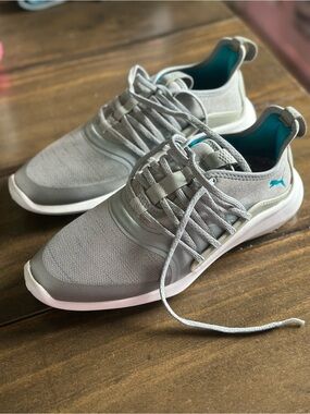 Puma Grey Sneakers with Teal Interior Accent Golf Shoes